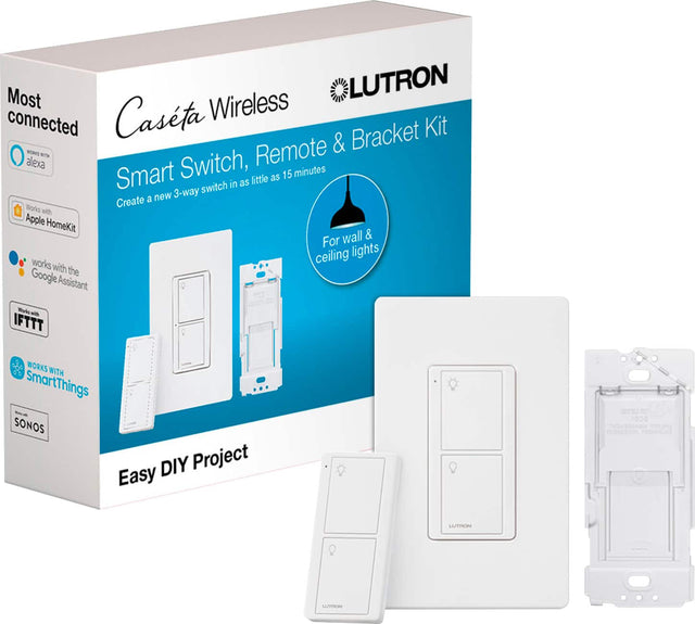 Front. Lutron - Caseta Smart Switch Kit with Remote 3-Way (2 Points of Control) - White.