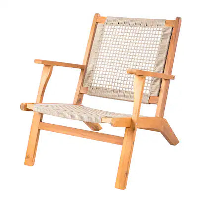 Patio Sense - Vega Natural Stain Outdoor Chair Acacia Wood Construction Hand Woven Seat Mid Century Design Armchair