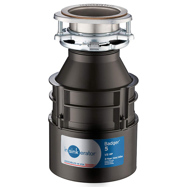 Front. InSinkerator - Badger 5 Lift and Latch Standard Series 1/2 HP Continuous Feed Garbage Disposal Cordless - Black.