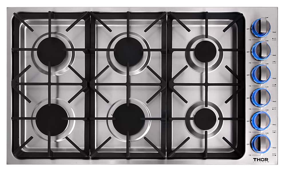 Thor Kitchen - 36 in. Wide 6 Burner Drop-In Gas Cooktop - Stainless Steel