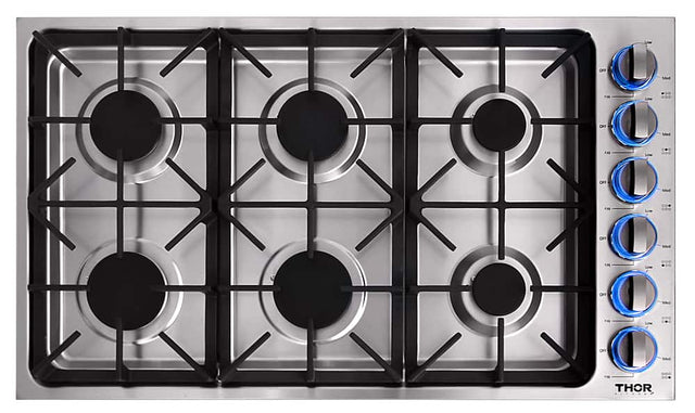 Front. Thor Kitchen - 36" Drop-In Gas Cooktop - Stainless Steel.