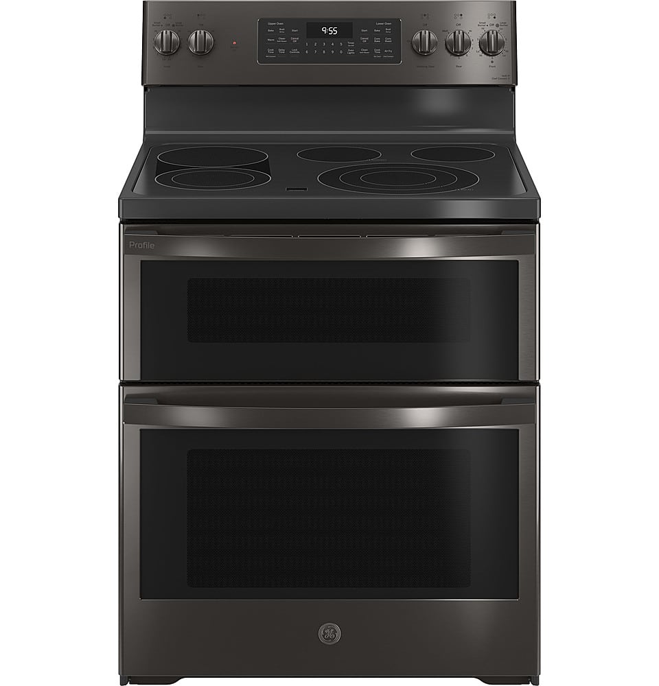 GE Profile - 30 in. Wide 5 Element 6.6 Cu. Ft. Smart Freestanding Double Oven Electric True Convection Range with - Black Stainless Steel