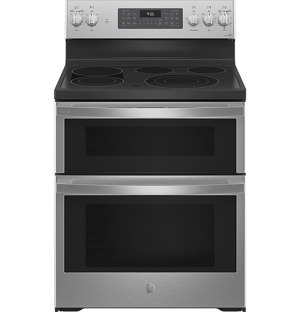 GE Profile - 30 in. Wide 5 Element 6.6 Cu. Ft. Smart Freestanding Double Oven Electric True Convection Range with - Stainless Steel