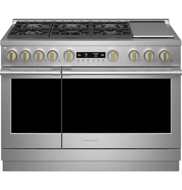 Front. Monogram - 8.25 Cu. Ft. Freestanding Double Oven Dual Fuel Convection Range with Self-Clean, Built-In Wi-fi, and 6 Burners - Stainless Steel.
