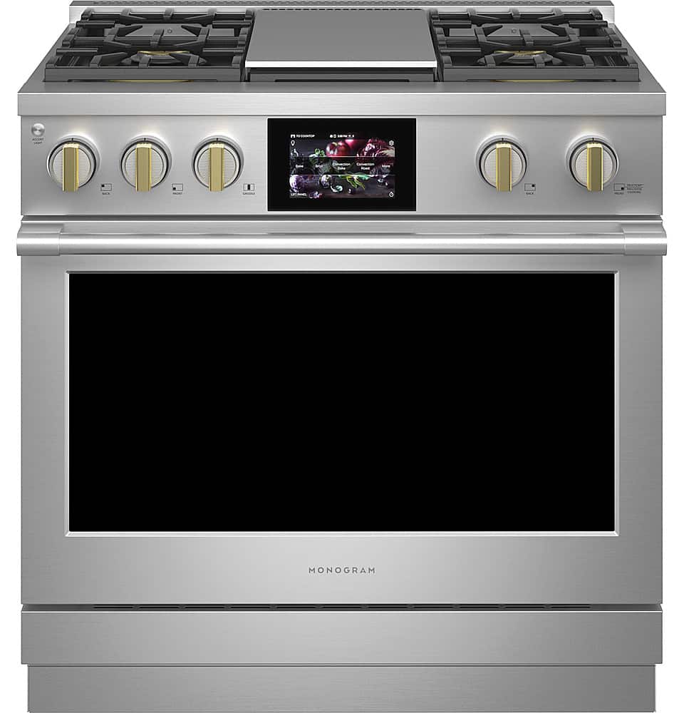 Monogram - 36 in. Wide 5 Burners 5.7 Cu. Ft. Freestanding Dual Fuel Convection Range with Self-Clean - Stainless Steel