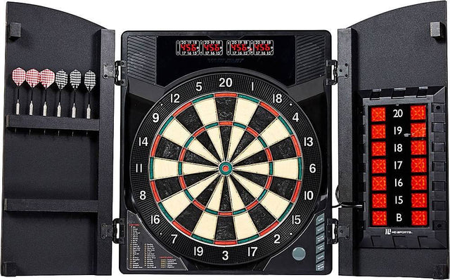 Front. MD Sports - Bristlesmart Smart Dartboard Cabinet With Digital X/O Cricket Scorekeeping and  Steel Tip Dart Set - Brown/Black.