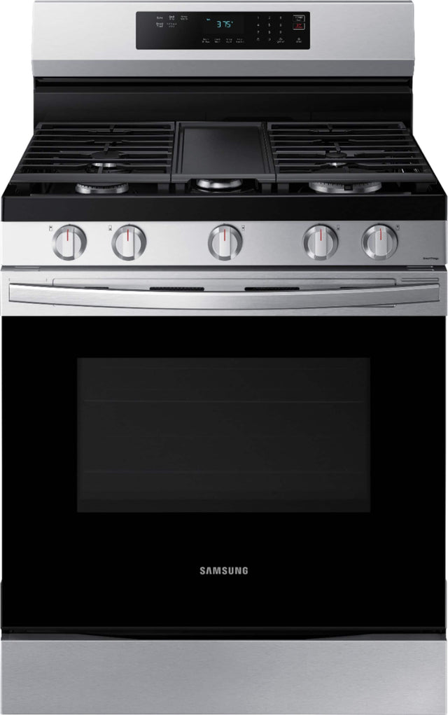 Front. Samsung - 6.0 cu. ft. Freestanding Gas Range with 18K BTU Dual Power Burner, WiFi & Self Clean - Stainless Steel.