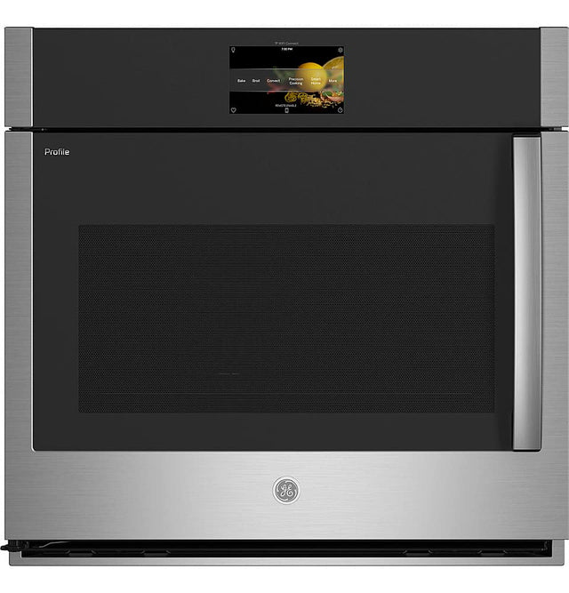 Front. GE Profile - 30" Built-In Single Electric Convection Wall Oven with Left-Hand Side-Swing Door - Stainless Steel.