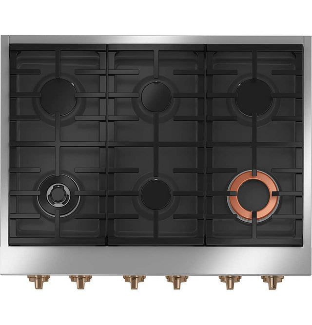 Front. Café - 36" Built-In Gas Cooktop with 6 Burners, Customizable - Matte White.
