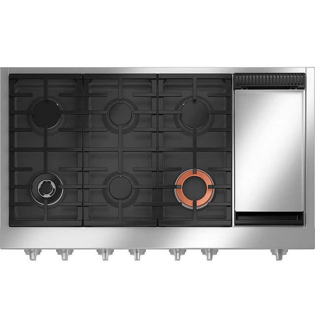 Front. Café - 48" Built-In Gas Cooktop with 6 Burners, Customizable - Stainless Steel.