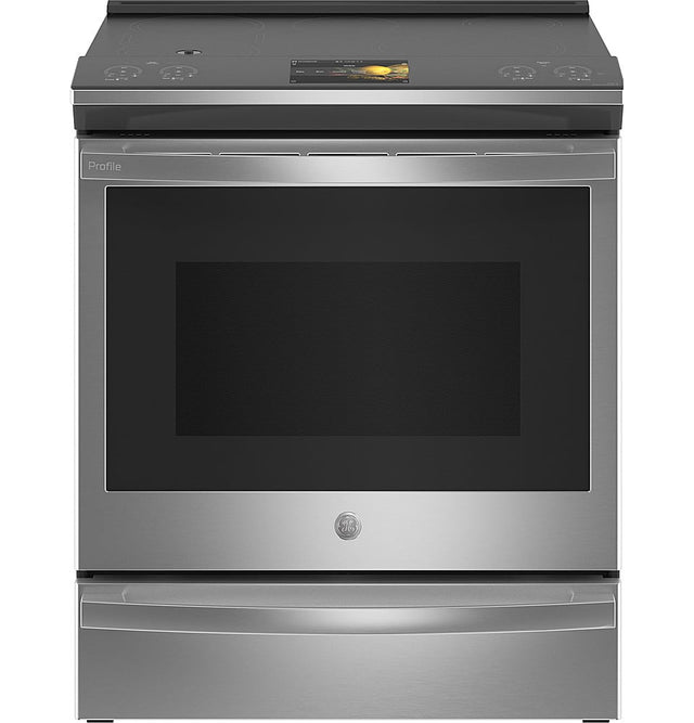 Front. GE Profile - 5.3 Cu. Ft. Slide-In Electric Induction True Convection Range with No Preheat Air Fry and WiFi - Fingerprint Resistant Stainless Steel.