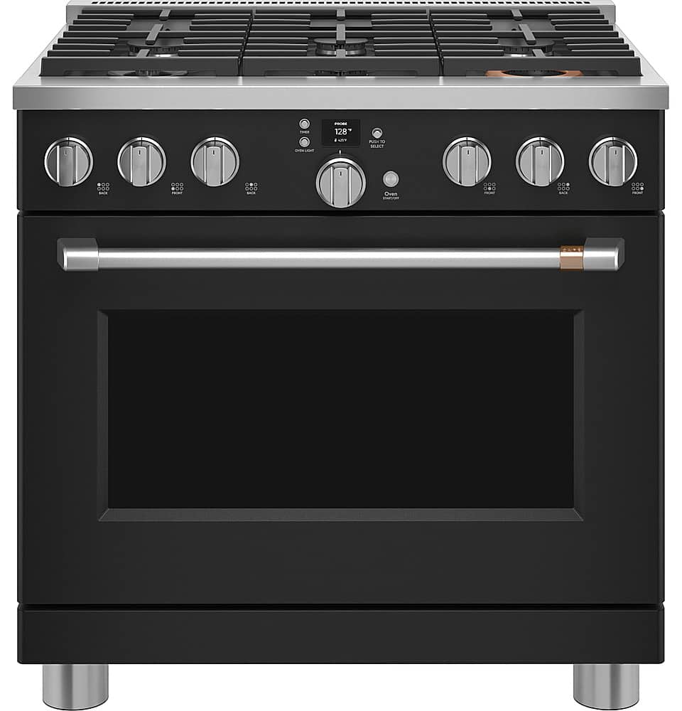 Café - 36 in. Wide 6 Burners 5.75 Cu. Ft. Freestanding Dual Fuel True Convection Range, Customizable - Matte Black