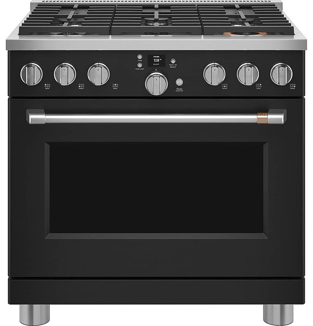 Front. Café - 5.75 Cu. Ft. Freestanding Dual Fuel True Convection Range with 6 Burners, Customizable - Matte Black.