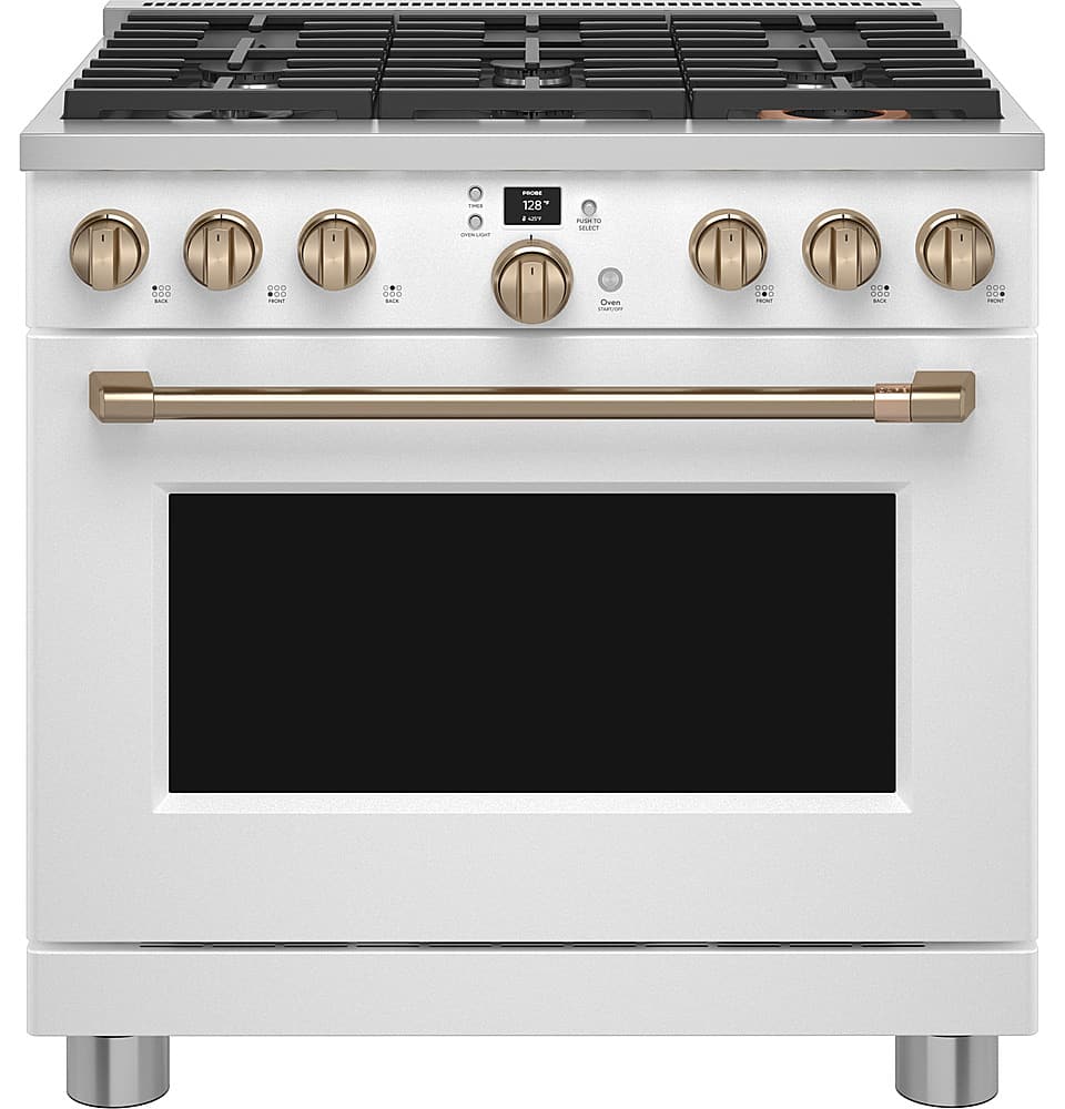 Café - 36 in. Wide 6 Burners 5.75 Cu. Ft. Freestanding Dual Fuel True Convection Range, Customizable - Matte White