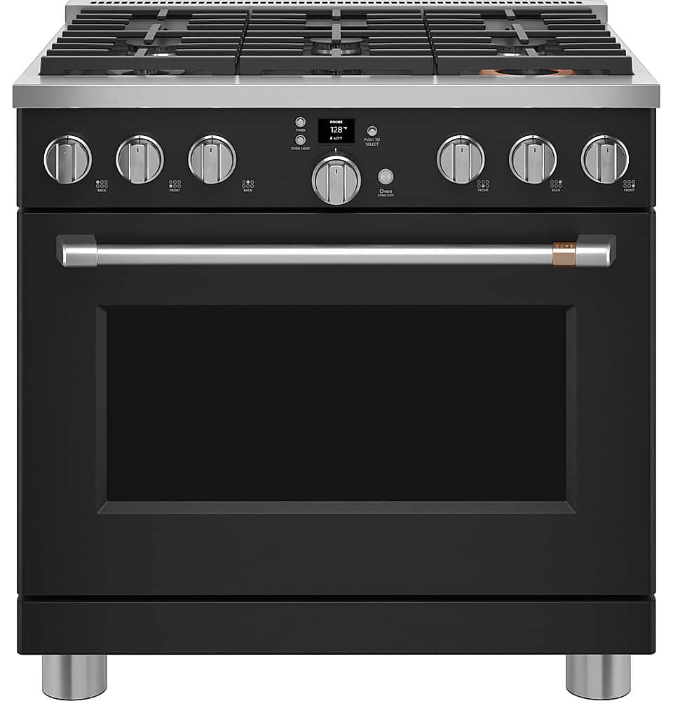 Café - 36 in. Wide 6 Burners 6.2 Cu. Ft. Freestanding Gas Convection Range with 6 Burners, Customizable - Matte Black