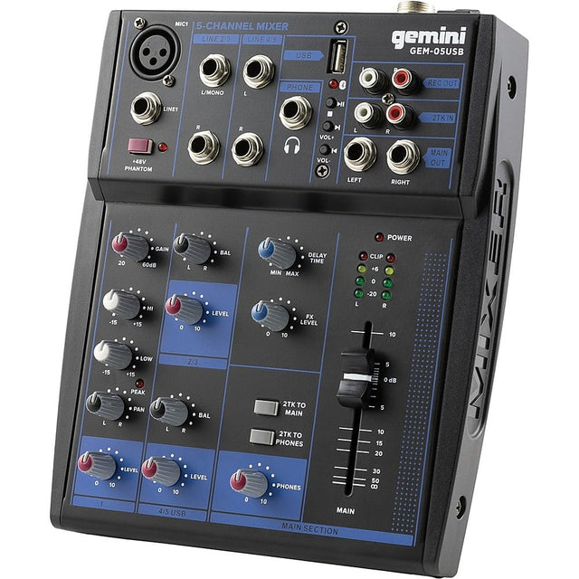 Front. Gemini - GEM-05USB: Compact 5 Channel Bluetooth Mixer - Black.