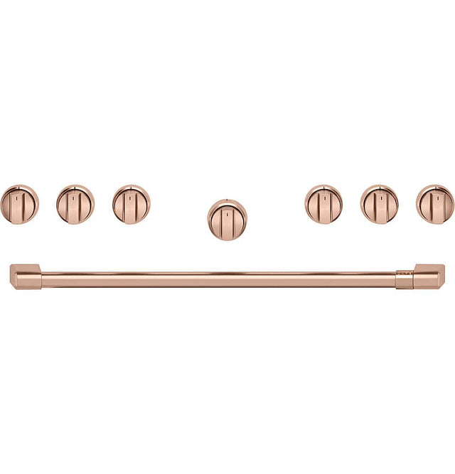 Front. Café - Handle and Knob Set for 36" Pro Range and Rangetop - Brushed Copper.