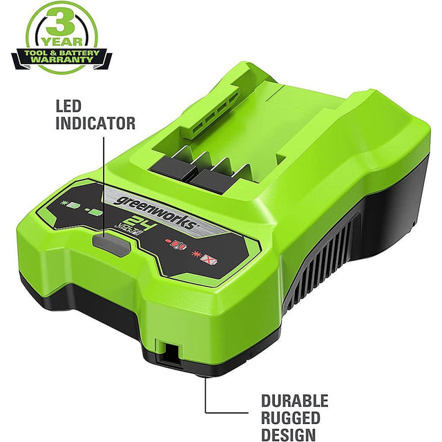 Front. Greenworks - 24 Volt Battery Charger - Black/Green.