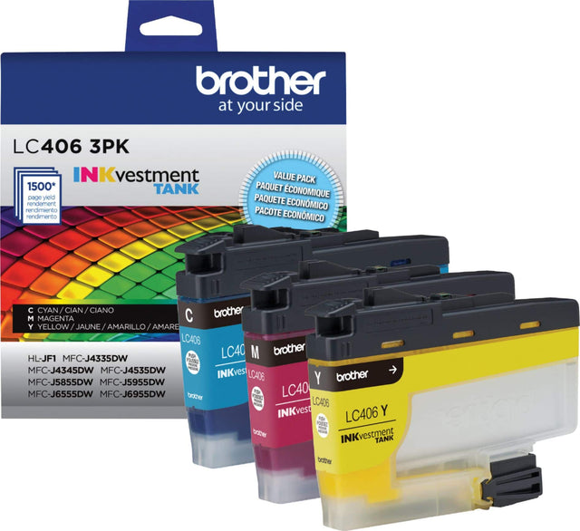 Front. Brother - LC406 3PK 3-Pack INKvestment Tank Ink Cartridges - Cyan/Magenta/Yellow.