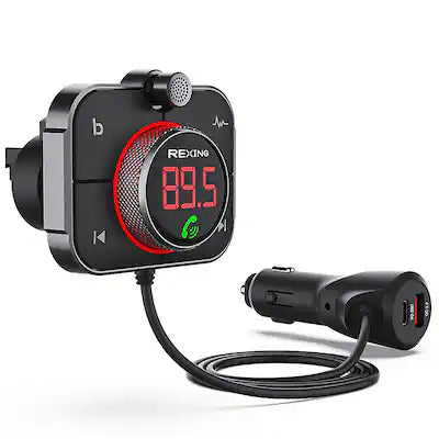 Rexing - FMT2 Bluetooth FM Transmitter Hands-Free Car Kit with QC3.0 and Smart 2.4A Dual USB Ports
