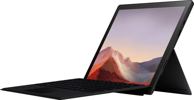 Front. Microsoft - Geek Squad Certified Refurbished Surface Pro 7 - 12.3" Touch Screen - 256GB SSD with Black Type Cover - Matte Black.