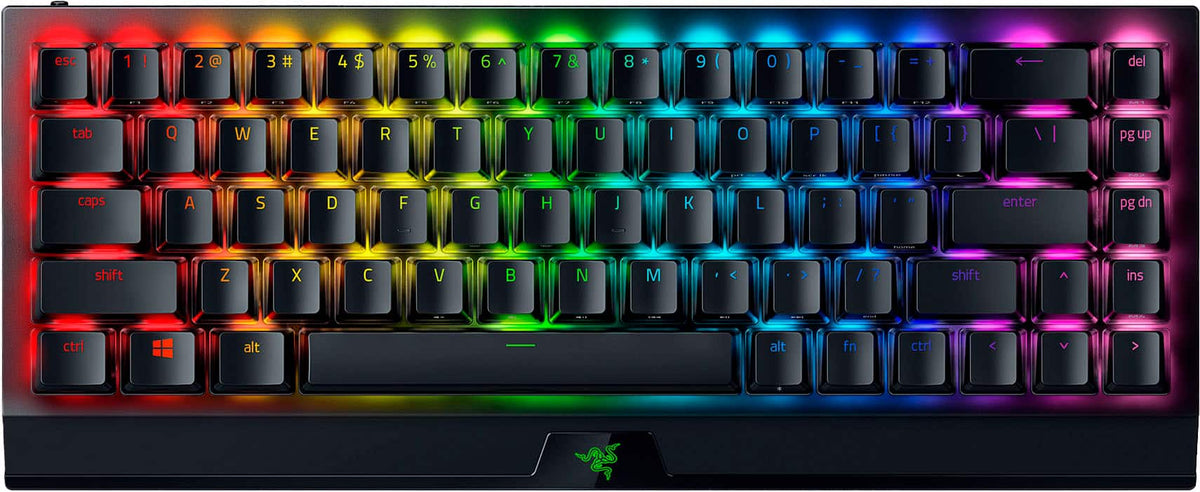 Razer - BlackWidow V3 Mini Hyperspeed Phantom Edition 65% Wireless Mechanical Green Clicky Tactile Switch Gaming Keyboard - Black