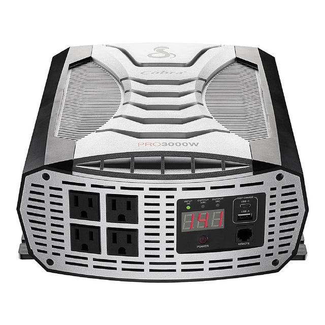 Front. Cobra - PRO 3000 Watt Power Inverter with Fast Charge USB and Remote Control - Black.