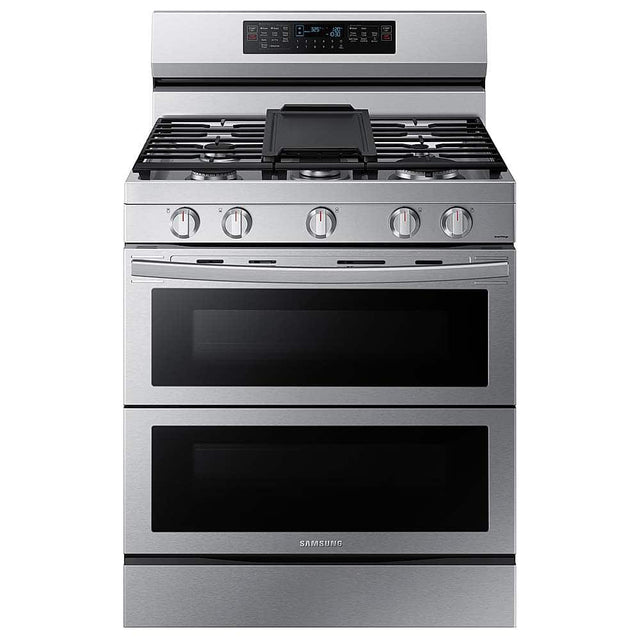 Front. Samsung - 30 in. Wide 5 Burner 6.0 cu. ft. Smart Freestanding Gas Range with Stainless Cooktop & Air Fry - Fingerprint Resistant Stainless Steel.