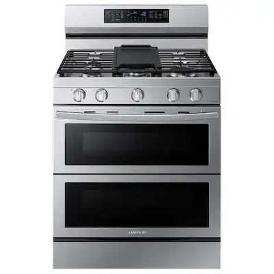 Samsung - 30 in. Wide 5 Burner 6.0 cu. ft. Smart Freestanding Gas Range with Stainless Cooktop & Air Fry