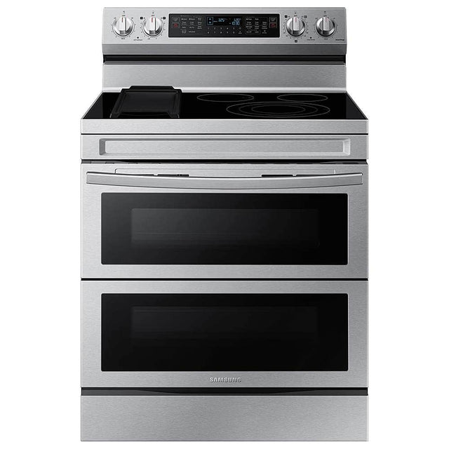 Front. Samsung - 6.3 cu. ft. Smart Freestanding Electric Range with Flex Duo, No-Preheat Air Fry & Griddle - Stainless Steel.
