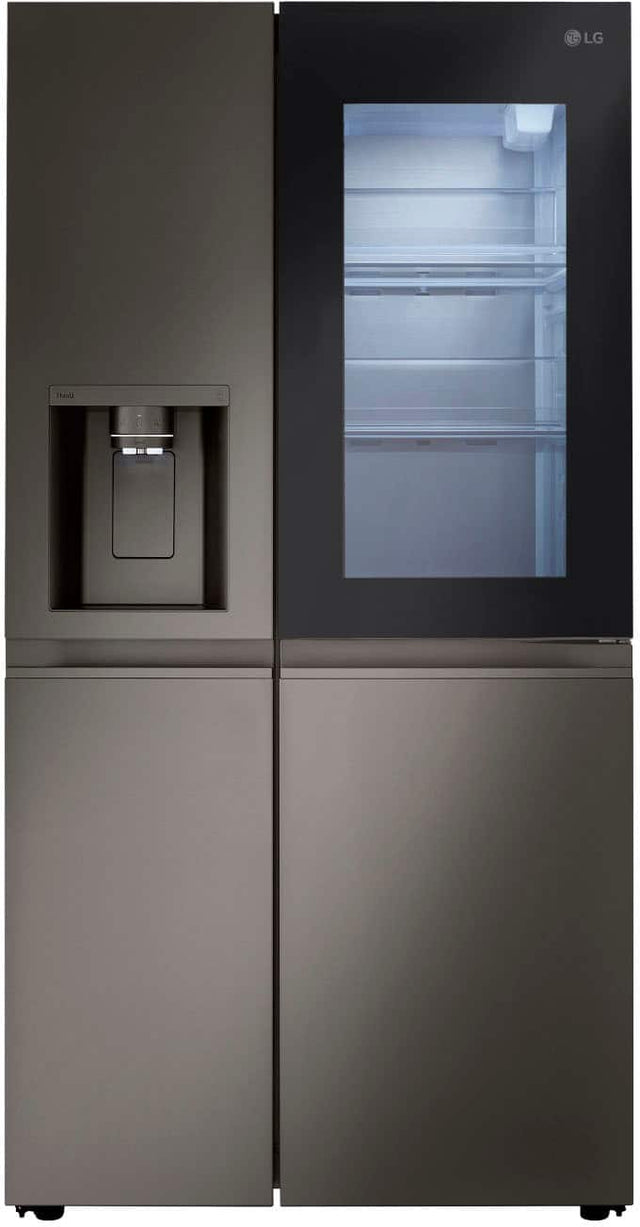 Front. LG - 27 Cu. Ft. Side-by-Side Smart Refrigerator with Craft Ice - PrintProof Black Stainless Steel.