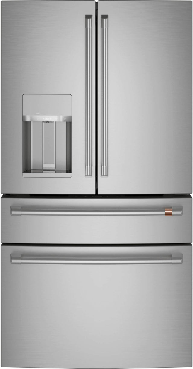 Front. Café - 22.3 Cu. Ft. 4-Door French Door Counter-Depth Smart Refrigerator, Customizable - Stainless Steel.