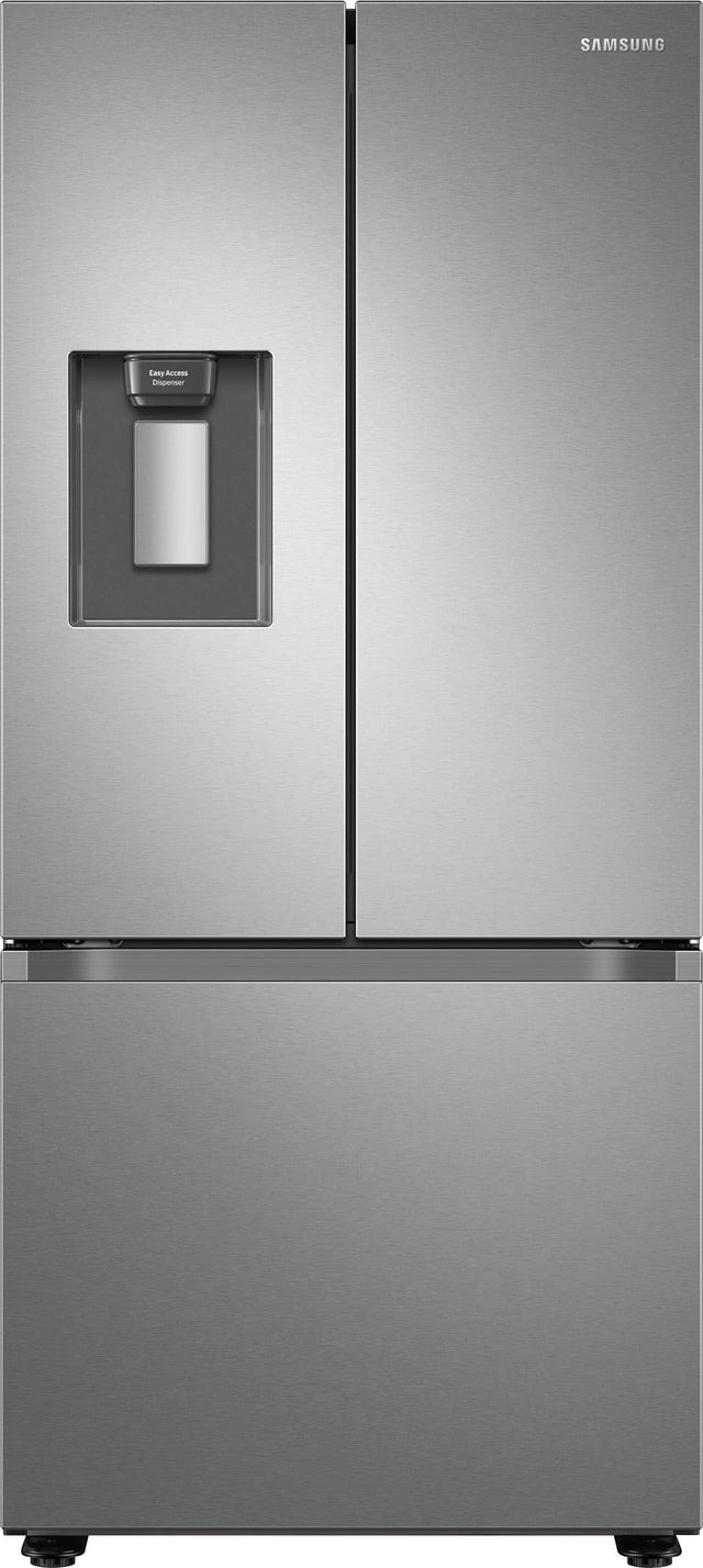Front. Samsung - 22 cu. ft. 3-Door French Door Smart Refrigerator with External Water Dispenser - Stainless Steel.