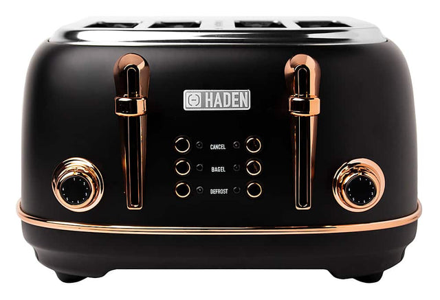 Angle. Haden - Heritage 4-Slice Toaster, Wide Slot for Bagels with Multi Settings - Black/Copper.