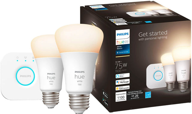 Front. Philips - Hue A19 Bluetooth 75W Smart LED Starter Kit - White.