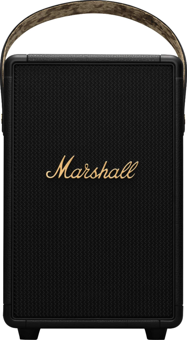 Front. Marshall - Tufton Portable Wireless Bluetooth Speaker with Bass / Treble / Volume Controls and 3.5 mm Auxiliary Input - Black and Brass.