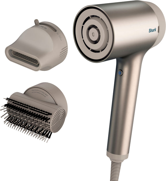 Front. Shark - HyperAir Hair Blow Dryer with IQ 2-in-1 Concentrator & Styling Brush Attachments - Stone.