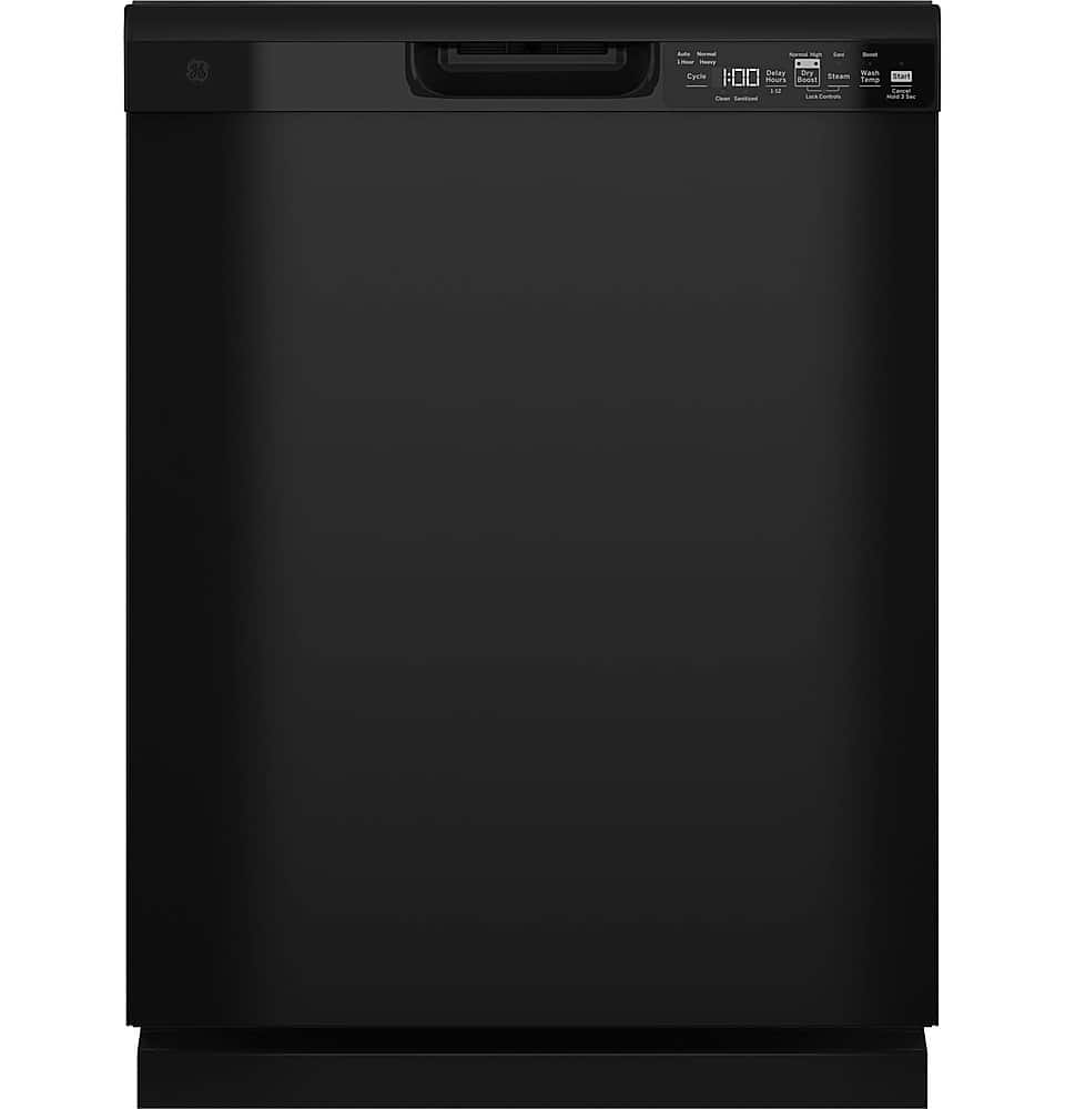 GE - 24" Front Control Built-In Plastic Tub Dishwasher with Steam + Sanitization and 52 dBA - Black
