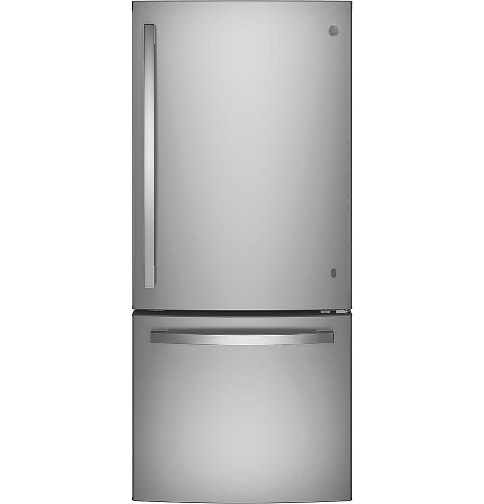 GE - 30 in. Wide 21.0 Cu. Ft. Bottom-Freezer Refrigerator with LED Interior Lighting - Stainless Steel