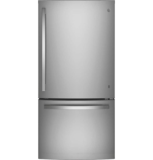 Front. GE - 24.8 Cu. Ft. Bottom-Freezer Refrigerator - Stainless Steel.