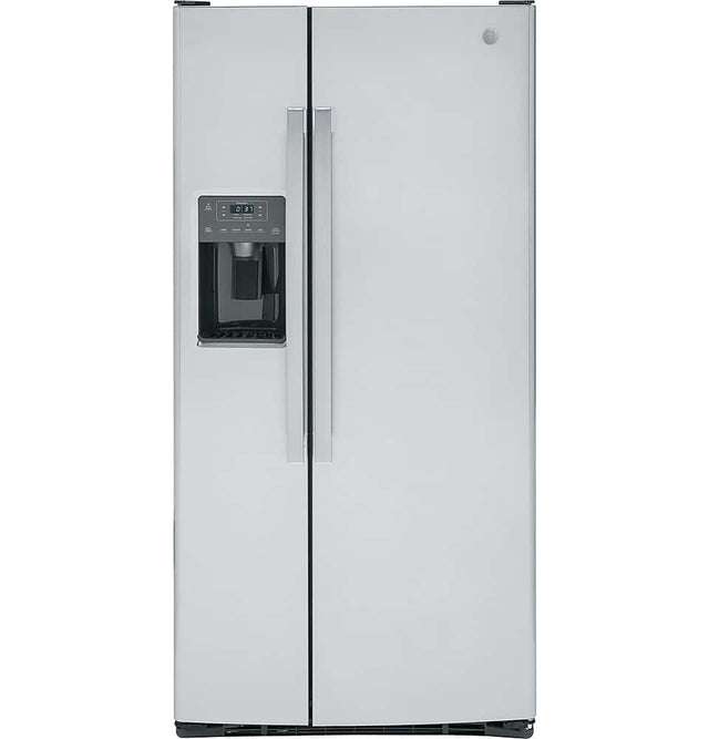 Front. GE - 23.2 Cu. Ft. Side-by-Side Refrigerator with External Ice & Water Dispenser - Stainless Steel.