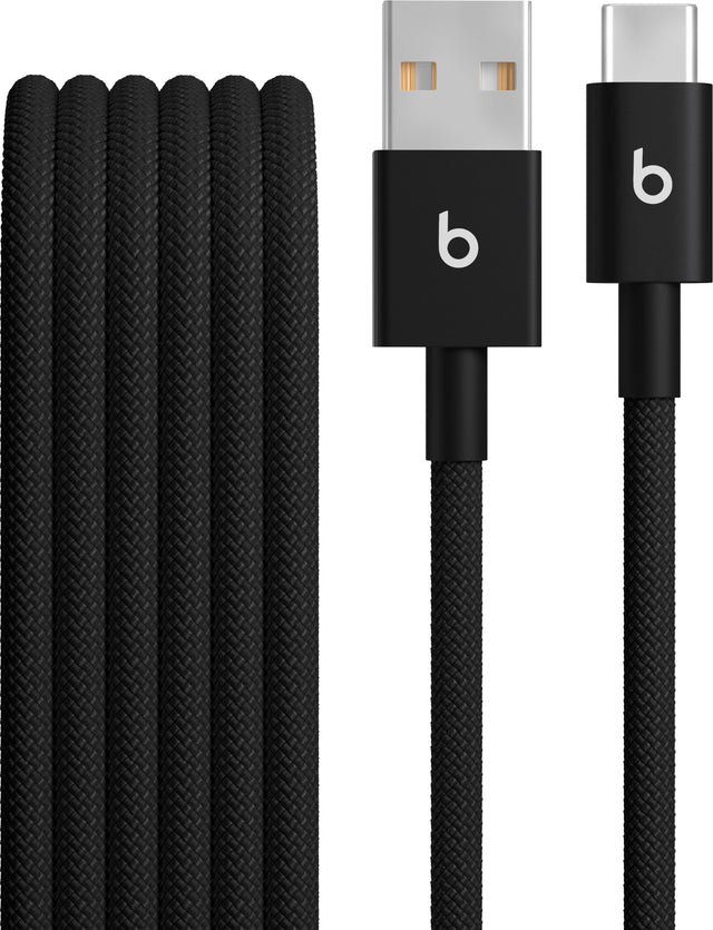 Front. Beats - 5' USB-A to USB-C Woven Cable - Bolt Black.