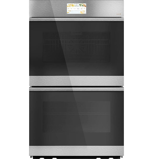 Front. Café - 30" Built-In Double Electric Convection Wall Oven with True European Convection, In-Oven Camera, and Built-In Wi-Fi - Platinum Glass.
