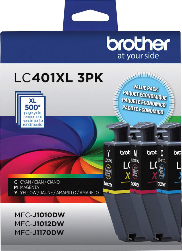 Front. Brother - LC401XL 3PK High-Yield 3-Pack Color Ink Cartridges - Cyan/Magenta/Yellow.