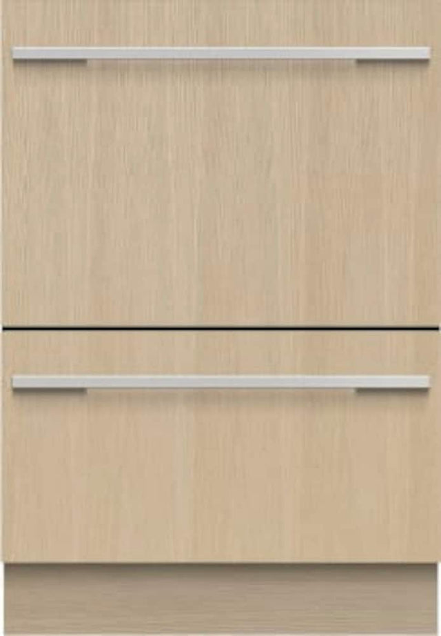 Front. Fisher & Paykel - 24" Integrated Double DishDrawer, Top Control, Full Size, Stainless Interior, Water Softener 43 dba - Custom Panel Ready.