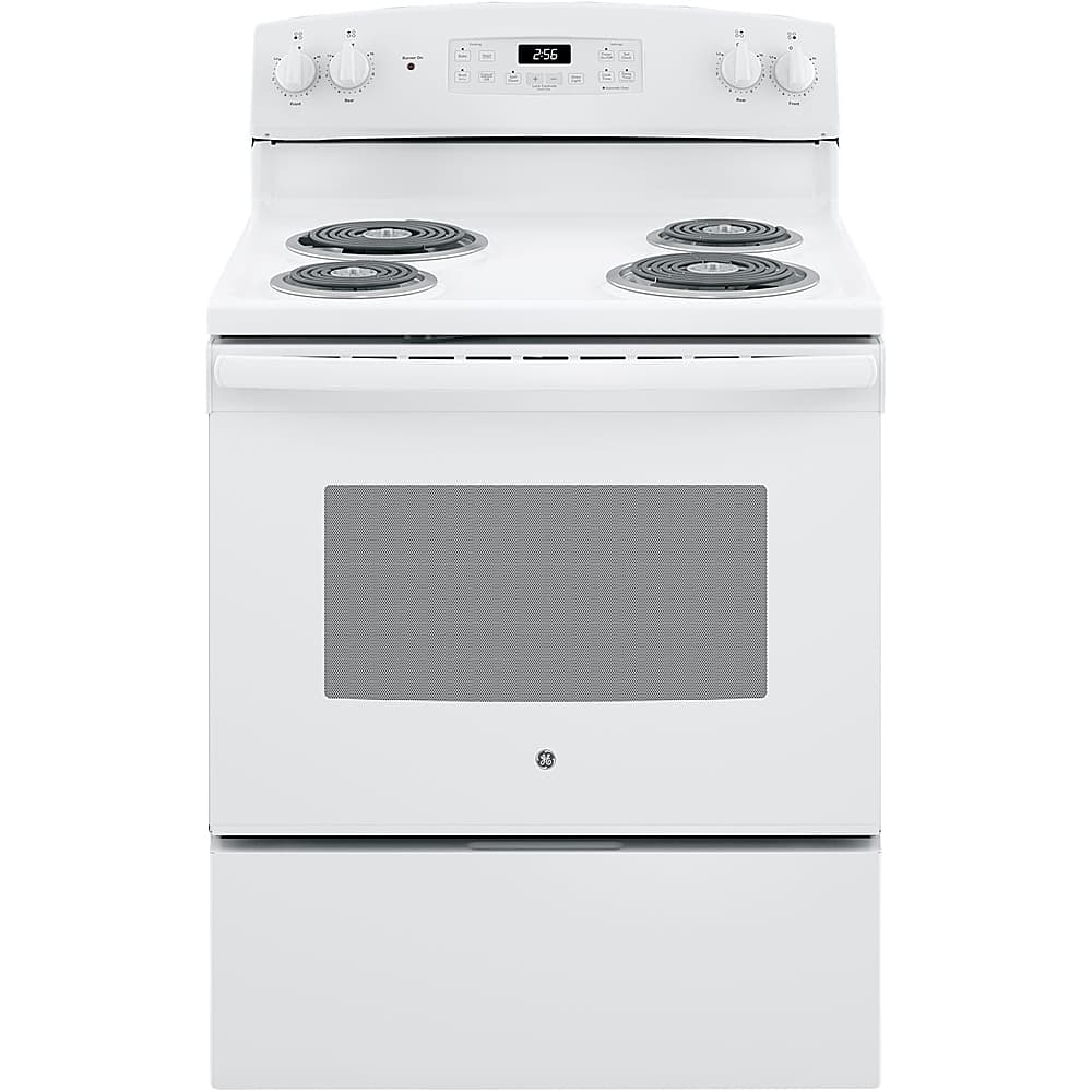 GE - 30 in. Wide 4 Elements 5.0 Cu. Ft. Freestanding Electric Range with Self-Cleaning and Porcelain-Enamel Cooktop Surface - White