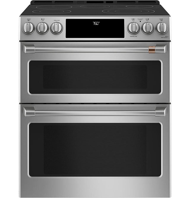 Front. Café - 6.7 Cu. Ft. Slide-In Double Oven Electric True Convection Range with Built-In Wi-Fi, Customizable - Stainless steel.