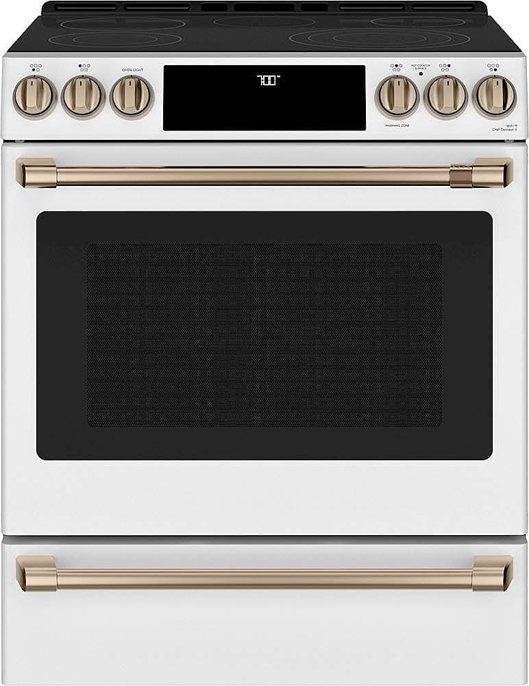 Café - 30 in. Wide 5 Elements 5.7 Cu. Ft. Slide-In Electric Convection Range, Customizable - Matte White