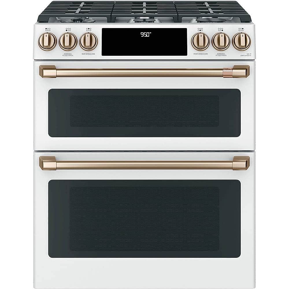Café - 30 in. Wide 6 Burners 7 Cu. Ft. Self-Cleaning Slide-In Double Oven Dual Fuel Convection Range, Customizable - Matte White