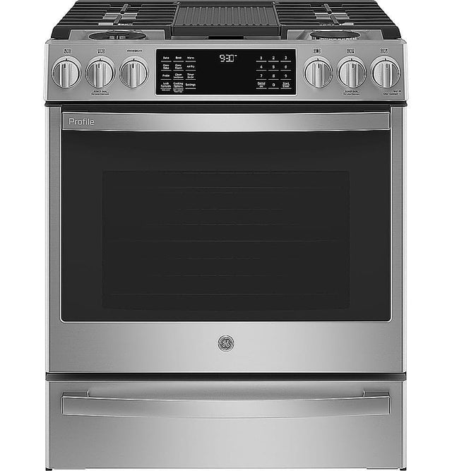 Front. GE Profile - 5.7 Cu. Ft. Slide-In Dual Fuel True Convection Range with No Preheat Air Fry and Wi-Fi - Stainless Steel.